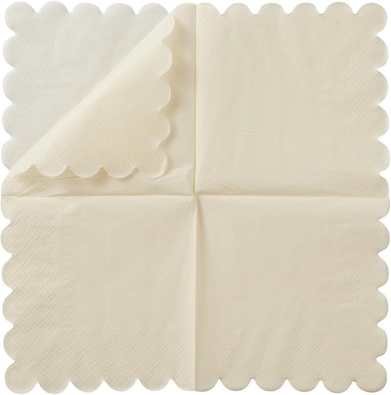 BEFORYOU 100 Pack Cocktail Napkin 2-Ply Scalloped Edged Dessert Napkins Folded 5 x 5 Inches Disposable Napkins for Dinner Wedding Birthday Party Bridal Anniversary Reception Event (Milky-White) - Image 5